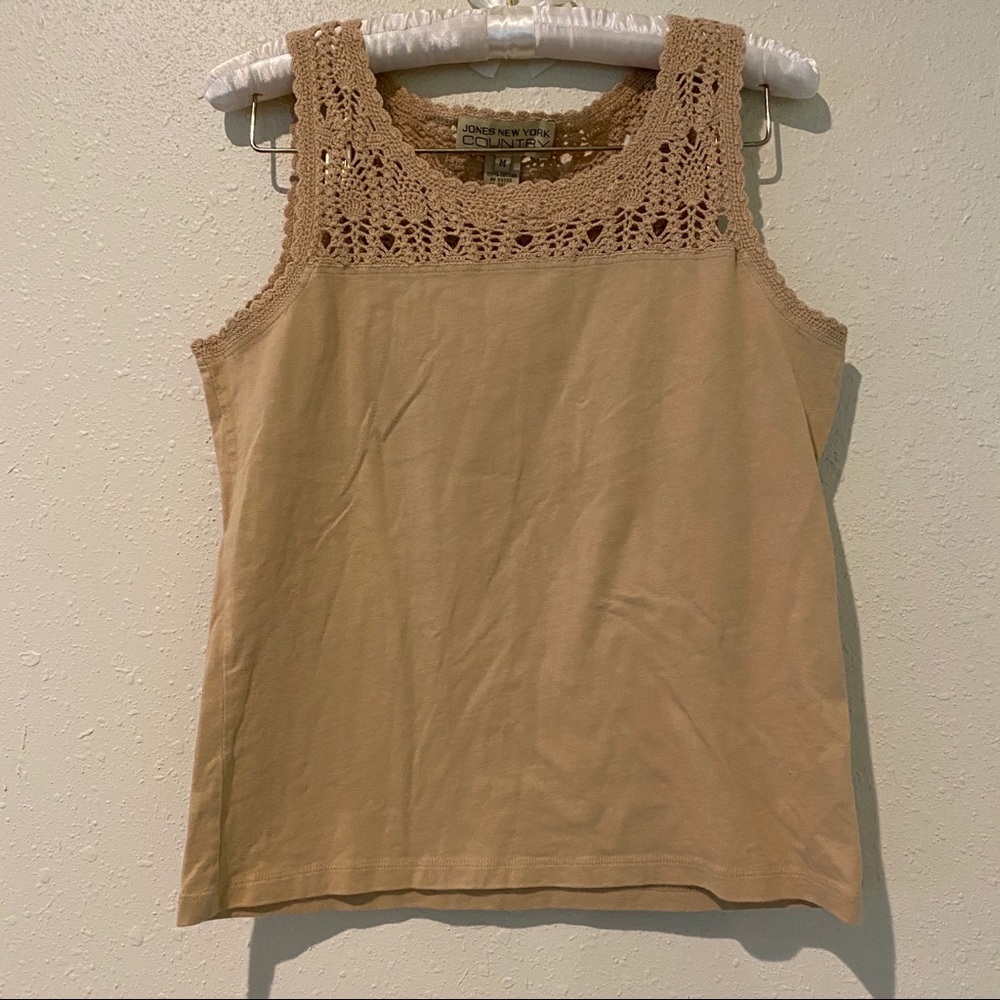 JNY COUNTRY Tank top woman’s medium Boho Western Brown Crochet tank top blouse